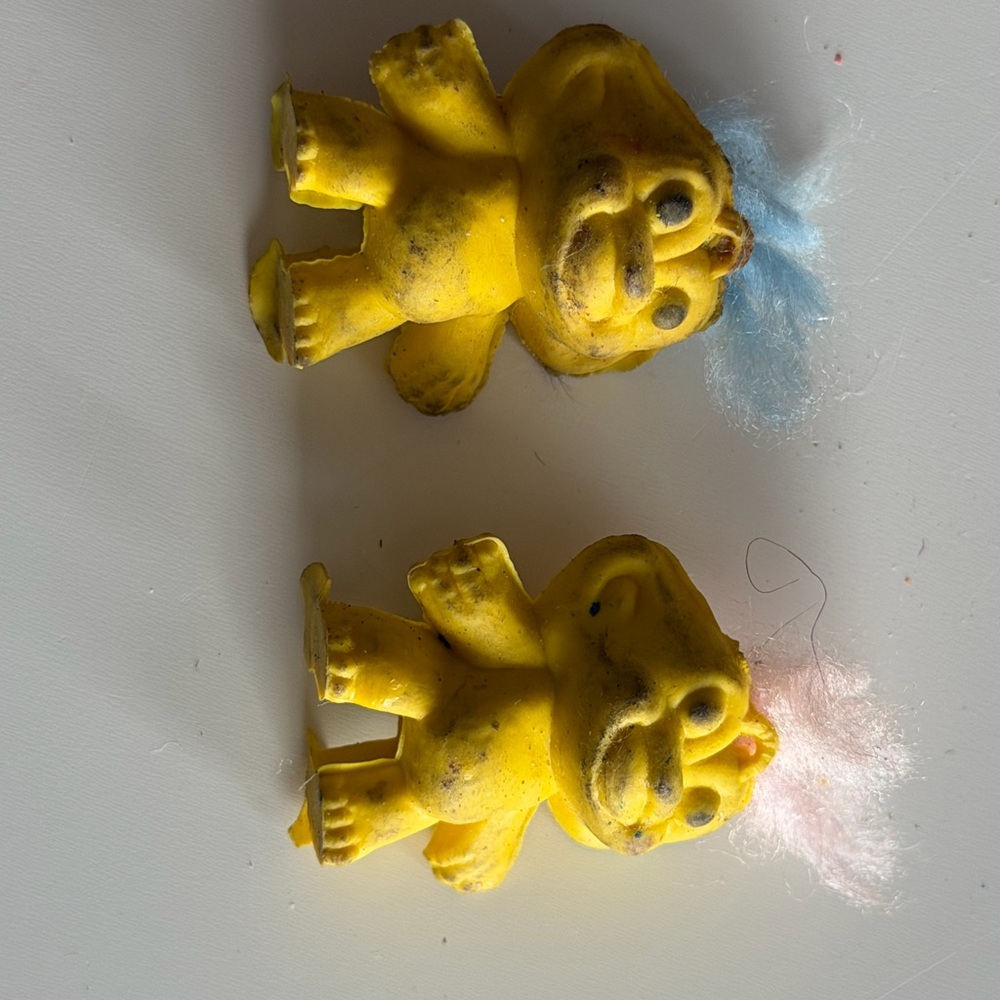 Vintage pencil top erasers Yellow Troll Dolls with Colorful Hair